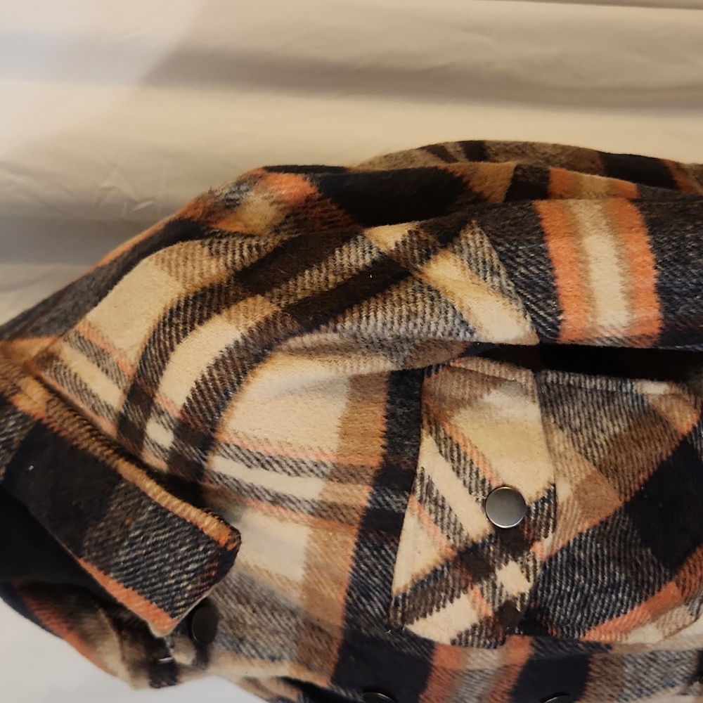 Flannel Button Down Shirt, Boyfriend Long Sleeve, Oversized, Brown/Orange, S - Picture 12 of 17